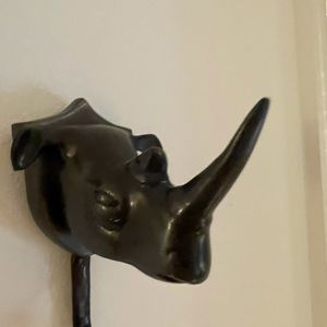 Rhinoceros Head Metal Will Hook / Clothes Hanger NEW